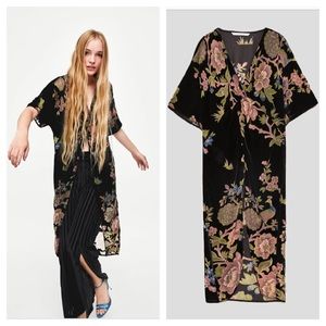 Zara Long Velvet Top With floral print